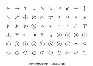 Arrows big black set icons in line style. Arrow icon. Arrow vector collection. Arrow. Cursor. Modern simple arrows. Vector illustration