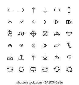 Arrows big black set icons in line style. Arrow icon. Arrow vector collection. Arrow. Cursor. Modern simple arrows. Vector illustration.