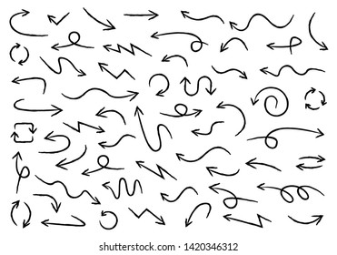 Arrows big black set icons. Arrow icon. Arrow vector collection. Arrow. Cursor. Doodle Drawing hand arrows. Vector illustration.