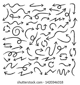 Arrows big black set icons. Arrow icon. Arrow vector collection. Arrow. Cursor. Doodle Drawing hand arrows. Vector illustration.
