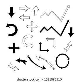 Arrows big black set icons. Arrow vector collection. Vector hand drawn arrows set isolated on white