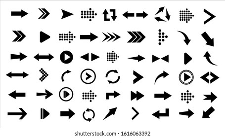 Arrows big black set icons. Arrow icon. Collection of concept arrows for web design, mobile apps, interface and more. Different black Arrows icons,vector set.