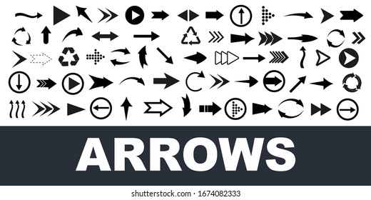 Arrows big black set icons. Arrow icon. Arrow vector collection. Arrow. Cursor. Modern simple arrows. Vector illustration.