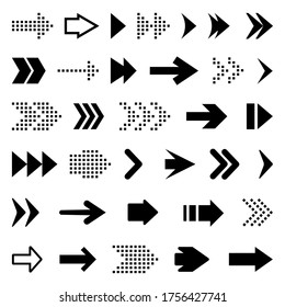 Pfeile große schwarze Set-Symbole. Pfeilsymbol. Pfeilsammlung Premium Vektor