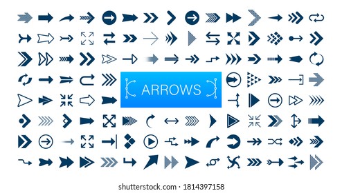 Arrows big black set icons. Arrow icon. Arrows for web design, mobile apps, interface and more. Vector stock illustration.