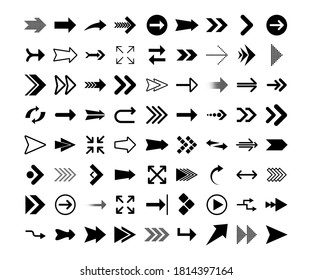Arrows big black set icons. Arrow icon. Arrows for web design, mobile apps, interface and more. Vector stock illustration.