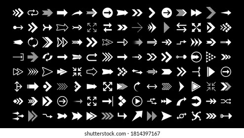 Flechas grandes iconos de conjunto negro. Icono de flecha. Flechas para diseño web, aplicaciones móviles, interfaz y más. Ilustración de material vectorial.
