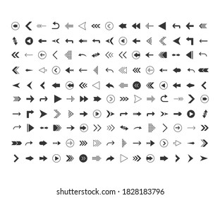 Arrows big black set icons. Arrow icon. Arrows for web design, mobile apps, interface and more. stock vector.