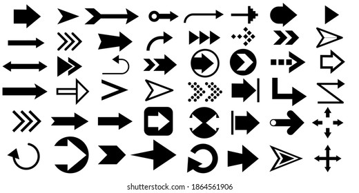 Pfeile große schwarze Set-Symbole in verschiedene Richtungen. Moderne, einfache Pfeile. Sammlung von Concept-Pfeilen für Webdesign, mobile Apps, Interface und mehr. Vektorgrafik