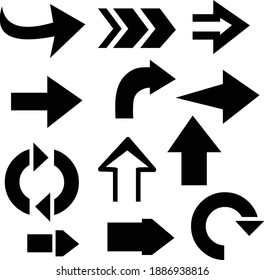 Flechas grandes iconos de conjunto negro. Icono de flecha aislado en fondo blanco Ilustración de fondo vectorial