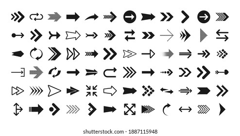 Arrows big black set icons. Arrow icon. Arrows for web design, mobile apps, interface and more. Vector illustration.