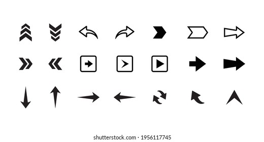 Flechas grandes iconos de conjunto negro. Icono de flecha. Colección vectorial de flecha. Flecha. Cursor. Modernas flechas simples. Ilustración del vector