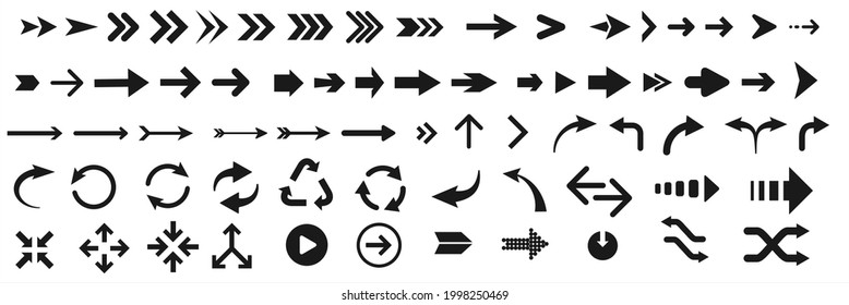Arrows big black set icons. Arrow icon. Collection of concept arrows for web design, mobile apps, interface and more. Different black Arrows icons,vector set.Isolated on white.