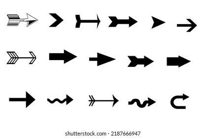 Flechas grandes iconos de conjunto negro. Icono de flecha. Colección de flechas. Cursor. Modernas flechas simples. ilustración