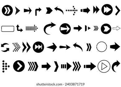Arrows big black set icons. Arrow icon. Arrow vector collection. Cursor. Black arrows isolated on white background.