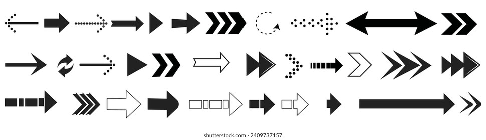 Arrows big black set icons. Arrow vector collection. Arrow icon. Arrow. Cursor. Modern simple arrows. Vector illustration. EPS 10	
