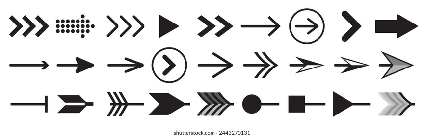 Arrows big black set icons. Arrow icon. Arrow vector collection. Arrow. Cursor. Modern simple arrows. Vector illustration
