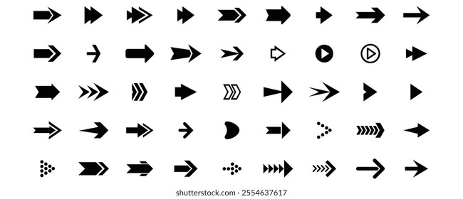 Arrows big black set icons. Arrow icon aim. Arrow vector collection. Arrow. Cursor. Modern simple arrows. Vector illustration collection direction download design forward. 