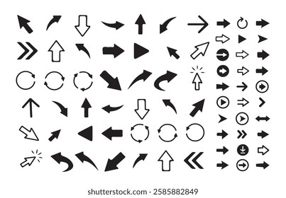 Arrows big black set icons . Arrow vector collection. Arrow. Cursor. Modern simple arrows. Different cursor arrow direction symbols in flat style. Vector illustration eps 10
