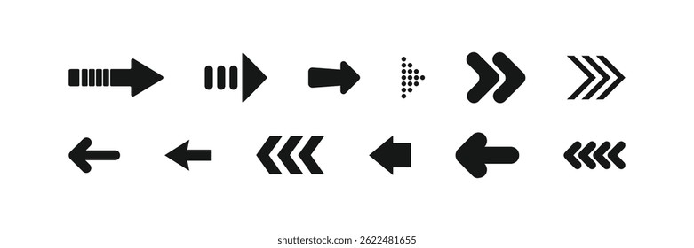 Setas grandes ícones de conjunto preto. Ícone de seta. Coleção de vetores de seta. Seta. Cursor. Setas simples modernas. Ilustração vetorial