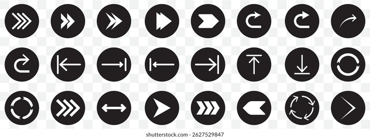 Arrows big black set icons, arrow icon, modern simple arrows, arrow vector collection cursor on Transparent Background. EPS 10.