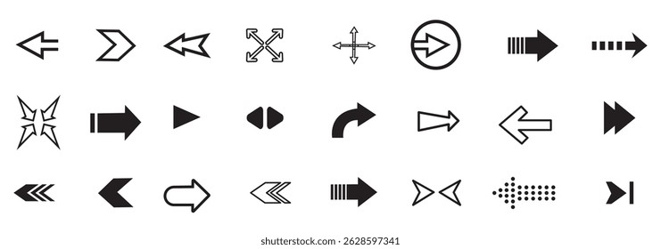 Arrows big black set icons. Arrow icon. Arrow vector collection. Arrow. Cursor. Modern simple arrows. Vector illustration. Variety arrow vector collections.
