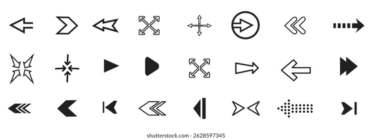Flechas grandes iconos de conjunto negro. Icono de flecha. Colección de Vector de flecha. Flecha. Cursor. Modernas flechas simples. Ilustración vectorial. colecciones de Vector de flecha de Variedad.
