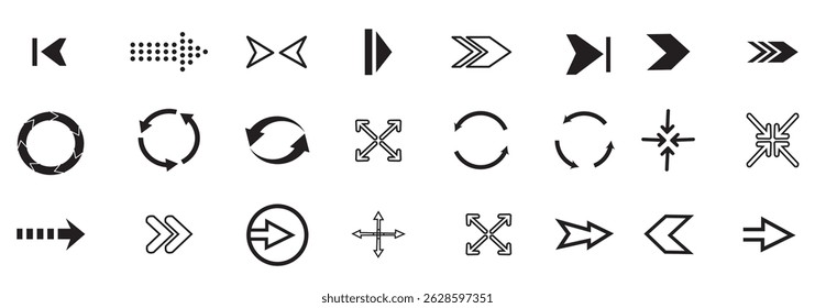Arrows big black set icons. Arrow icon. Arrow vector collection. Arrow. Cursor. Modern simple arrows. Vector illustration. Variety arrow vector collections.
