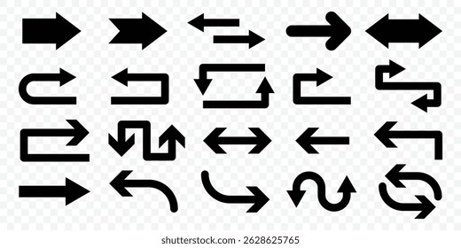 Arrows big black set icons. Set different arrows or web design. Collection different arrow set. Direction symbols. Modern simple arrows cursor. Vector illustrator