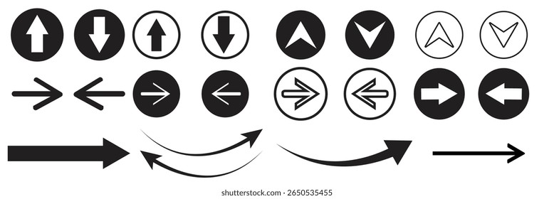 Arrows big black set icons. Arrow icon. Arrow vector collection. Arrow. Cursor. Modern simple arrows. Collection of pointers. Vector illustration. Eps10