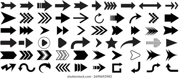 Flechas grandes iconos de conjunto negro, icono de flecha, flechas simples modernas, cursor de colección de Vector de flecha