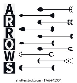Arrows big black set, isolated design elements on a white background. Doodle Arrow vector collection. Vector illustration
