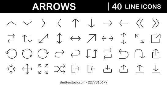 Arrows big black set of web icons in line style. Arrow collection signs for web and mobile app. Arrow icons with various directions. Cursor, UI, web graphics, apps. Vector illustration