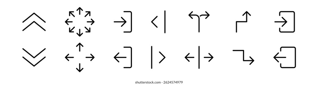 Arrows big black set of web icons in line style. Arrow collection signs for web and mobile app. Arrow icons with various directions. Cursor, UI, web graphics, apps. Vector illustration