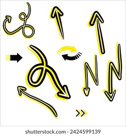 Arrows big black and yellow set icons. Arrow icon. Arrow vector collection. Arrow. Cursor. Modern simple arrows. Vector illustration