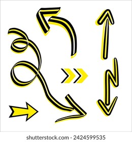 Arrows big black and yellow set icons. Arrow icon. Arrow vector collection. Arrow. Cursor. Modern simple arrows. Vector illustration
