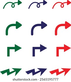 Arrows big blue , green and red set icons. Arrow icon. Arrow vector collection. Arrow. Cursor. Modern simple arrows. Vector illustration
