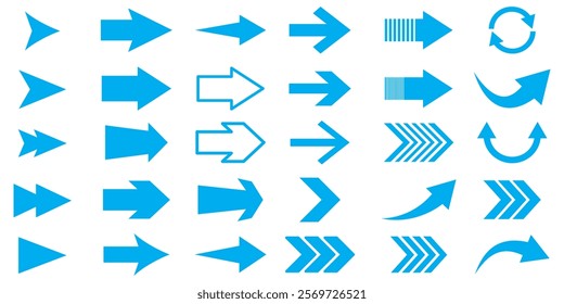 Arrows big blue set icons, arrow icon, modern simple arrows, arrow vector collection cursor. Arrow sign collection on white background vector image. 