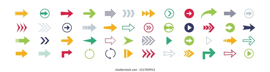 Arrows big color set icons. Arrow icon collection. Cursor simple vector illustration flat style