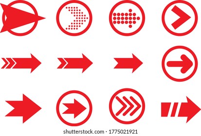 Arrows big red set icons. Arrow icon. Arrow vector collection. Arrow. Cursor. Modern simple arrows. Vector illustration