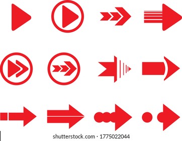 Arrows big red set icons. Arrow icon. Arrow vector collection. Arrow. Cursor. Modern simple arrows. Vector illustration