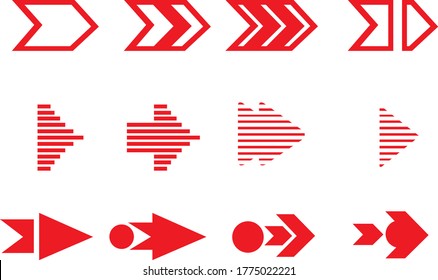 Arrows big red set icons. Arrow icon. Arrow vector collection. Arrow. Cursor. Modern simple arrows. Vector illustration