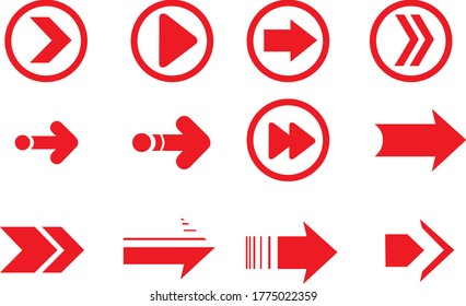 Arrows big red set icons. Arrow icon. Arrow vector collection. Arrow. Cursor. Modern simple arrows. Vector illustration