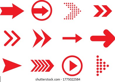Arrows big red set icons. Arrow icon. Arrow vector collection. Arrow. Cursor. Modern simple arrows. Vector illustration