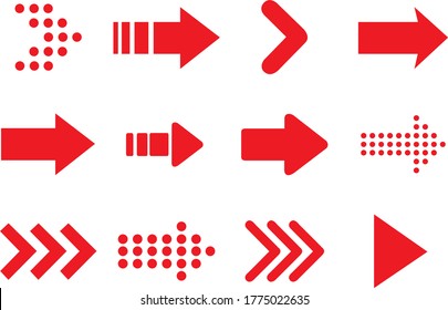 Arrows big red set icons. Arrow icon. Arrow vector collection. Arrow. Cursor. Modern simple arrows. Vector illustration