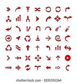 Flechas grandes iconos de conjunto rojo. Icono de flecha. Colección vectorial de flecha. Flecha. Cursor. Modernas flechas simples. Ilustración vectorial.