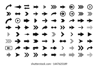Arrows big set of black flat icons, symbols, signs. Arrow icon. Vector collection for web design, interface design, ui, apps and more.