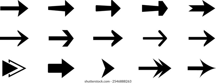 Arrows black icon set. Set arrow icon. Collection different arrows sign. Different cursor arrow direction symbols in flat style.