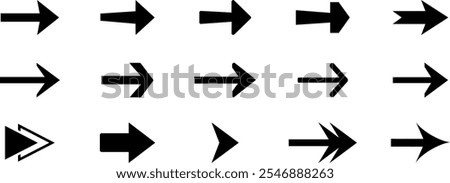 Arrows black icon set. Set arrow icon. Collection different arrows sign. Different cursor arrow direction symbols in flat style.