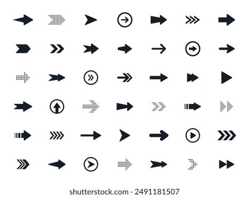 Arrows black icon set. Collection of vector arrows. Set different arrows or web design. Cursor. Modern simple arrows. Vector illustration